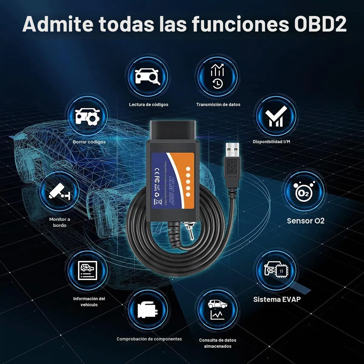Premium Cord ELM327 - Cable USB para diagnóstico OBD-II