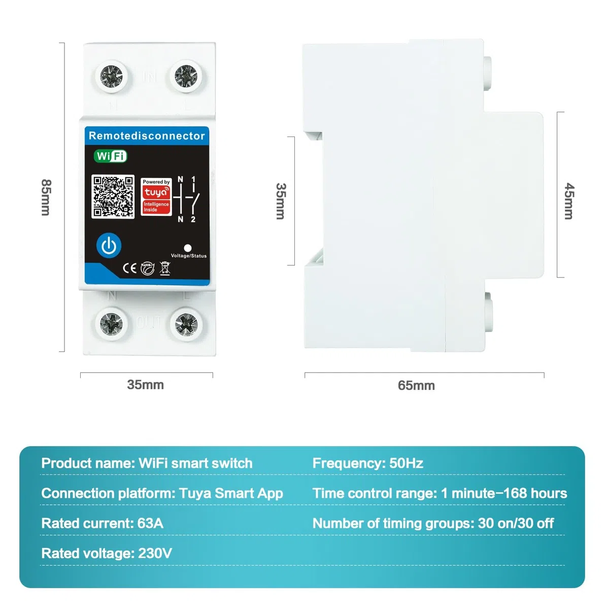 Interruptor Automático,230V 63A Disyuntor Dispositivo De Protección Contra SobretensióN Y Subtensión,Interruptor Inteligente Wifi Aplicación De Teléfono MóVil Control Remoto