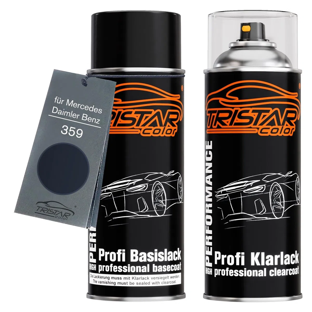 TRISTARcolor Pintura automotriz Set de botes de spray para Mercedes/Daimler Benz 359 Tansanitblau Metallic Pintura base pintura transparente aerosol 400 ml