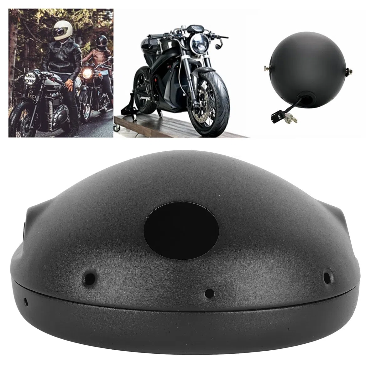 Wisecoco 7 Pulgadas Carcasa de Faro de Motocicleta, Montaje de Carcasa de Faro de Motorcycle, Motorcycle de Retro Modificada LED Shell, Accesorios para Motocicletas, para Faros LED(18x18x7cm)