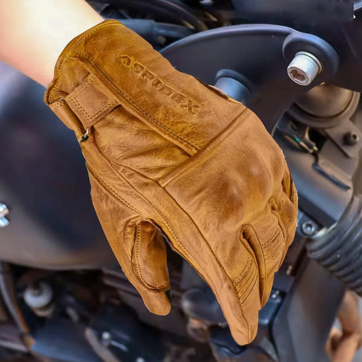 Guantes para moto de piel con protecciones CAFE RACER Chopper Custom Wax Amarillo Touch