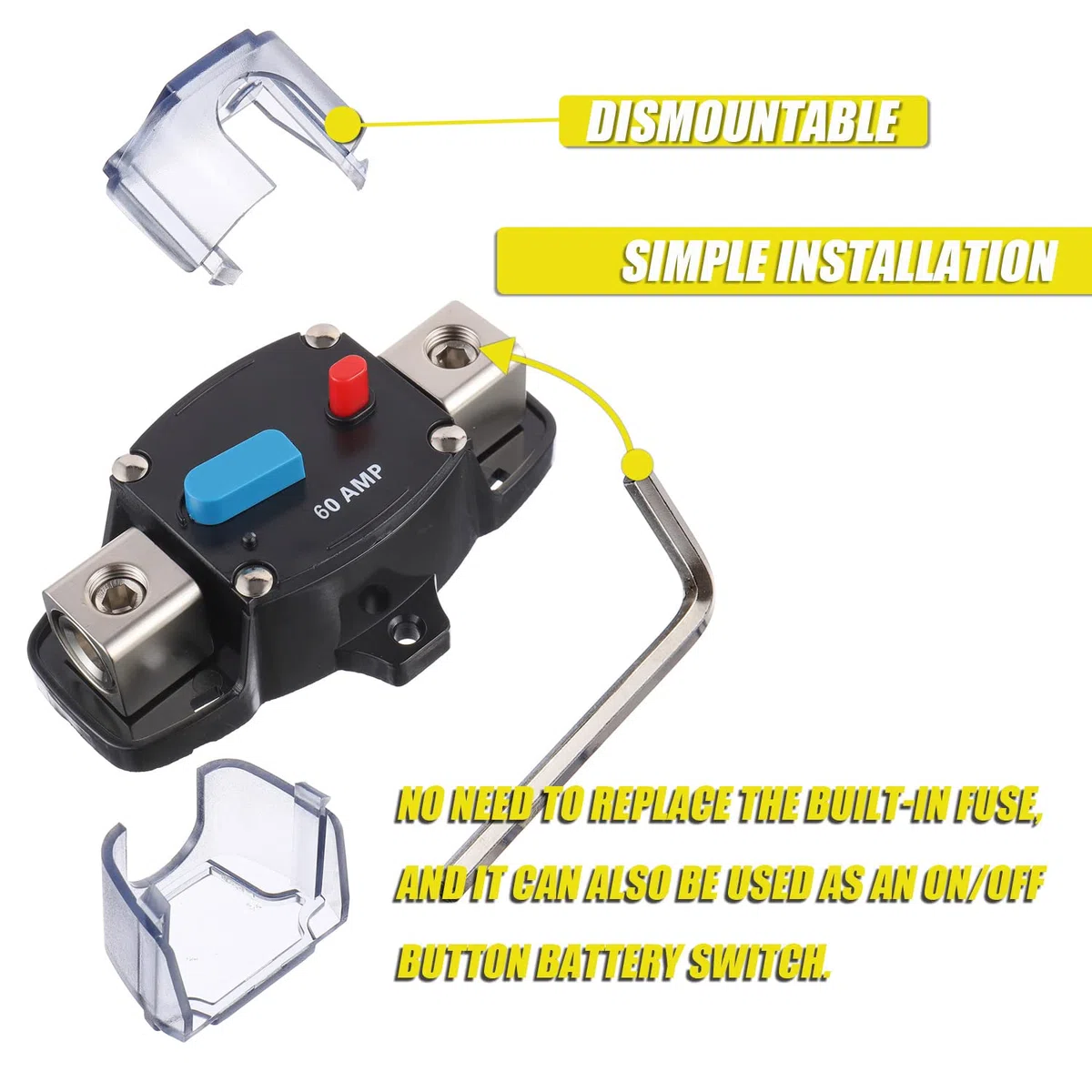 60A 12-48 v DC auto - recovery Breaker with Automatic RV Marine manual reset Button (60amp)