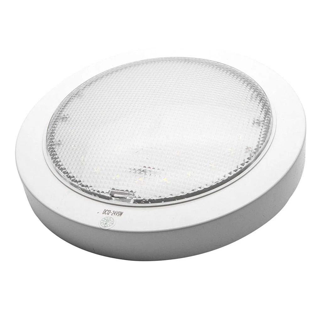 Luz interior de techo LED de 12-24 V CC 9 W Downlight para caravana, caravana, autocaravana, cromado, redondo, Luz blanca brillante