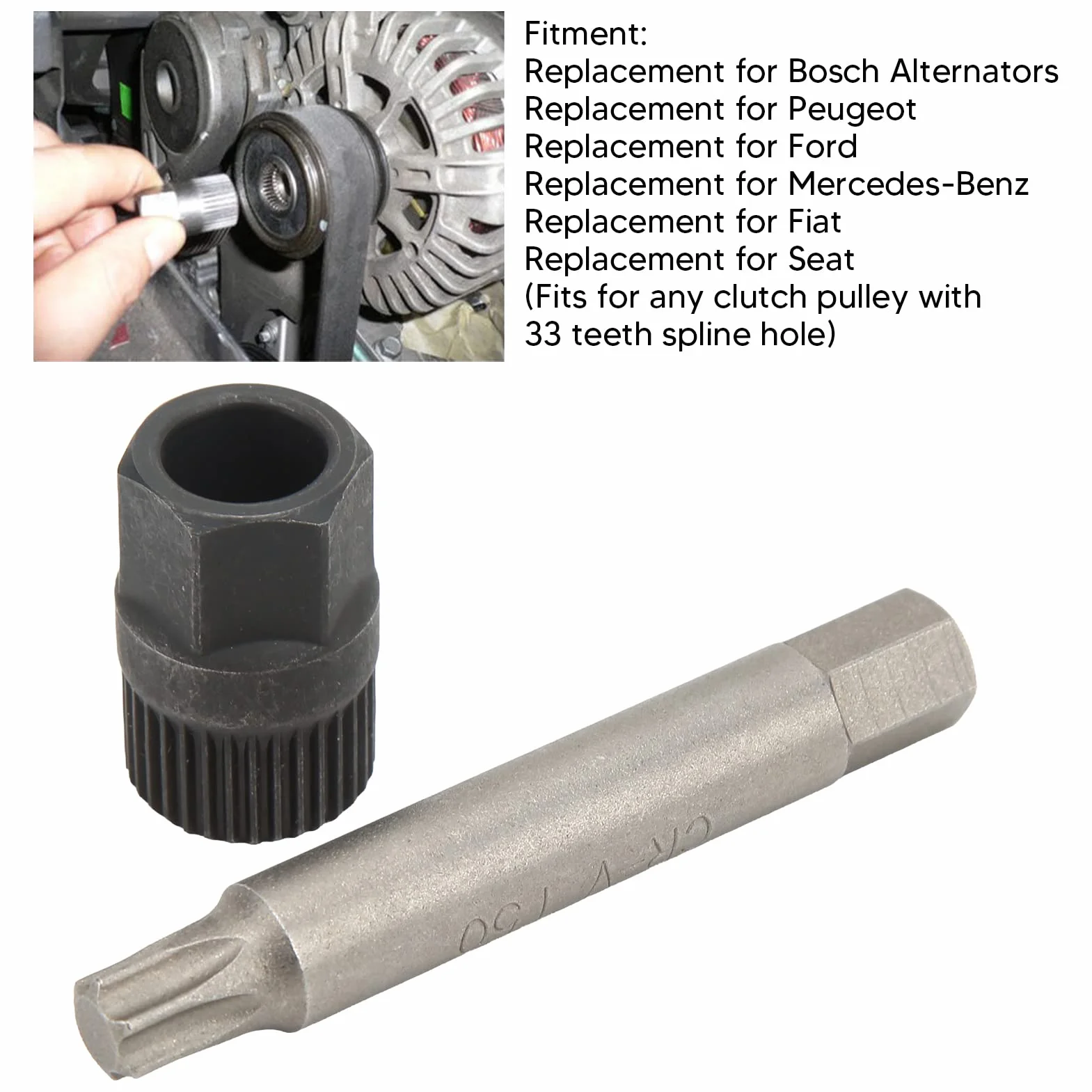 Herramienta de Polea de Desacoplador de Alternador, Llave de Polea de Alternador, Herramienta Extractora de Broca T50 de 33 Dientes