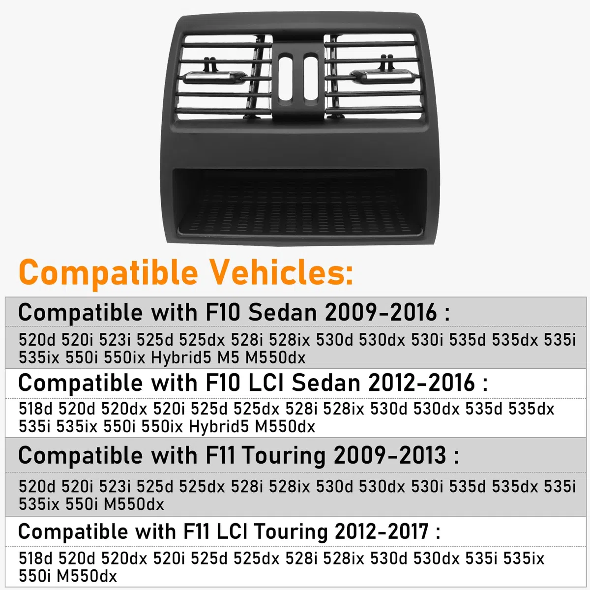 Rejilla de Aire Compatible con Serie 5 F10 F11 Bocas de Aire Acondicionado F10 F11 520 523 525 528 530 535 550 2010-2016 (Rejilla de Aire Posterior)