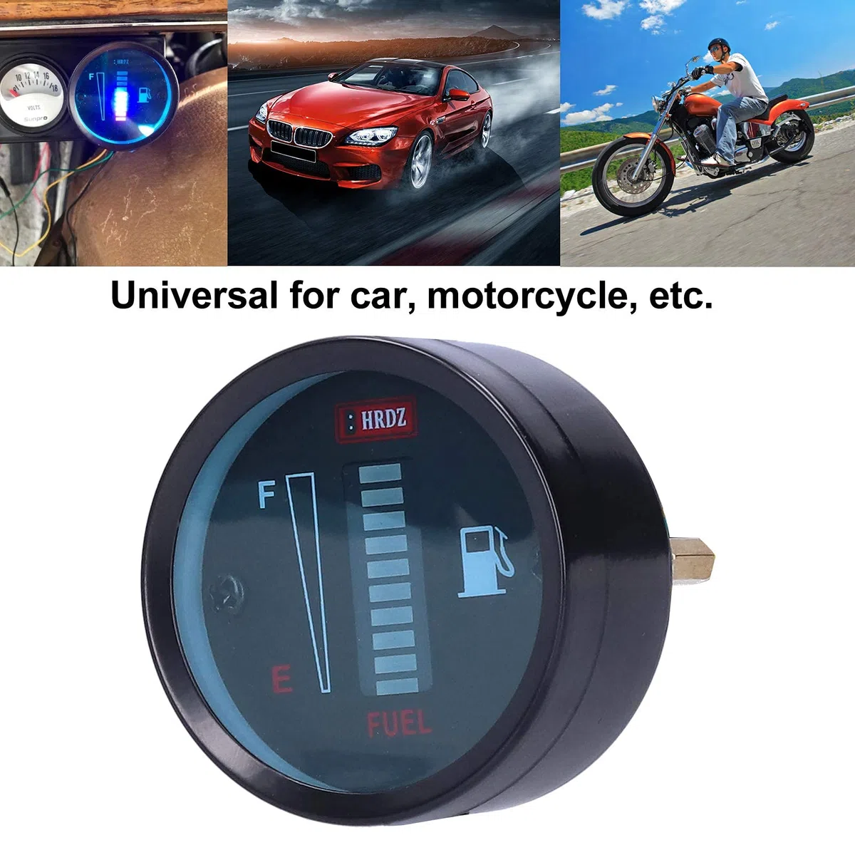 Indicador de Combustible LED para Motocicleta, Indicador de Combustible Redondo de 12 V y 52 Mm, Resistencia Ajustable para Indicador de Combustible de Motocicleta de Coche