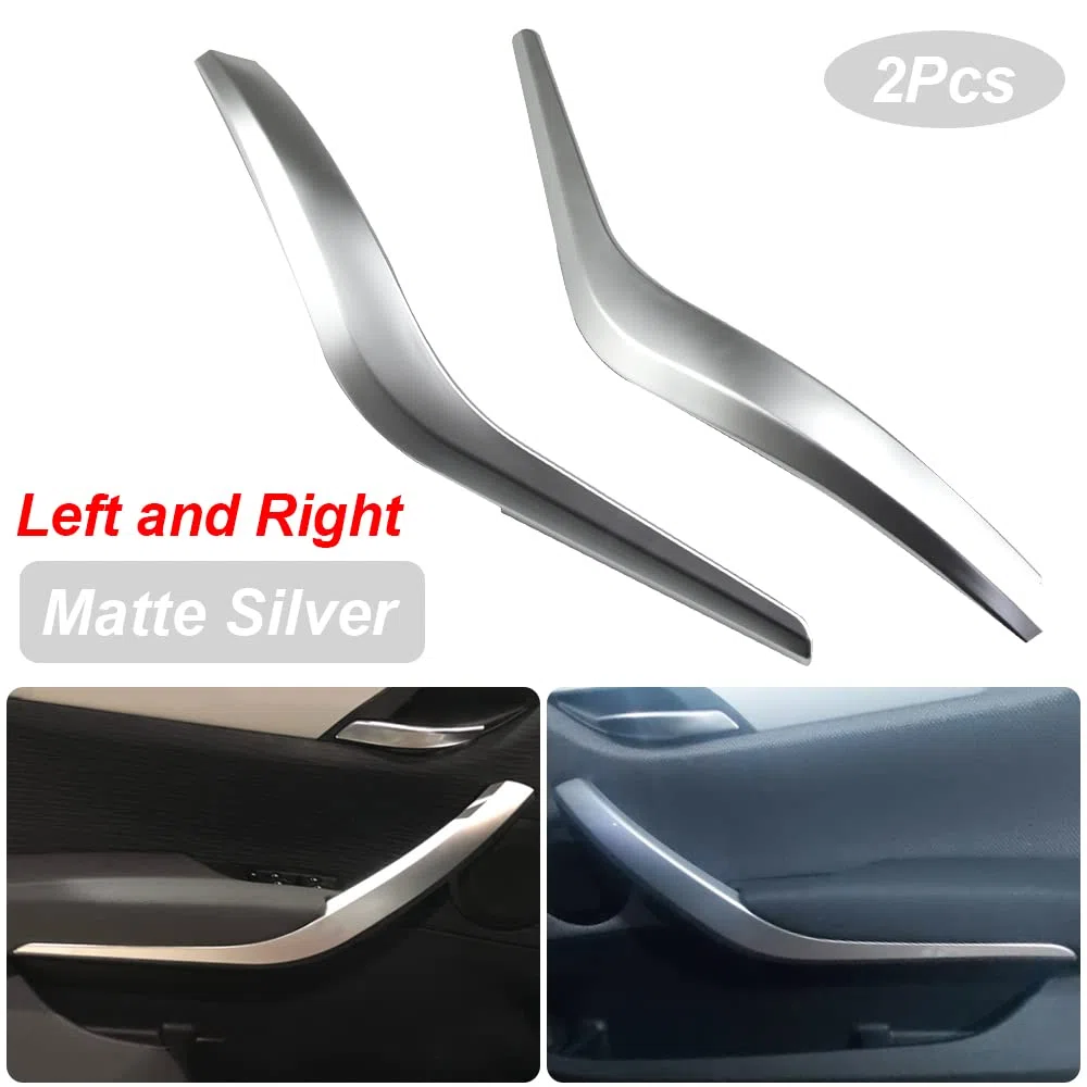 2 PCS Izquierda Derecha Coche Interior Panel de la Puerta Manija Tire Embellecedor Cubierta Auto Interior Manijas de la Puerta Cubiertas Compatible con B-MW X1 E84 10-16-Mate plata