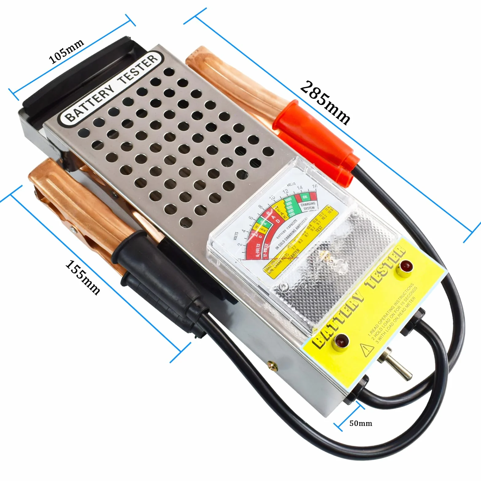 Comprobador de Baterías de Coche 6V 8V 12V Probador de Carga de Batería Alta Precisión Analizador de Bateria Profesional con Voltímetro y Pinzas para Automóviles, Motocicletas, Camión, Barco