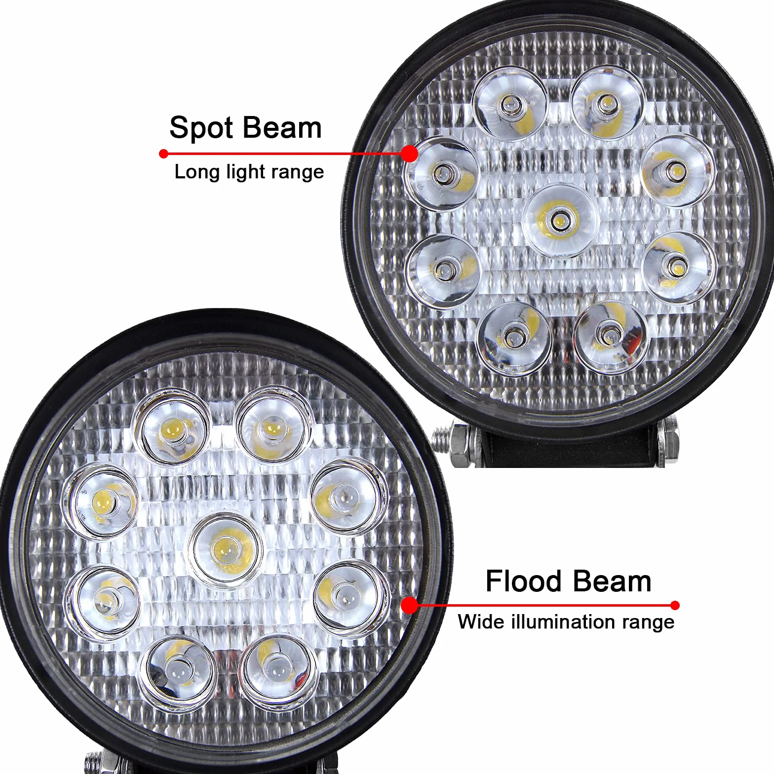 PICAA Foco de Trabajo LED 2PCS 4 Pulgadas 27W Ronda Luz de Inundación para Tractores 12V-24V 6000K IP68 Impermeable, Luz de Niebla para Coche, SUV, UTV, ATV, Off-road, Camión, Moto, Barco