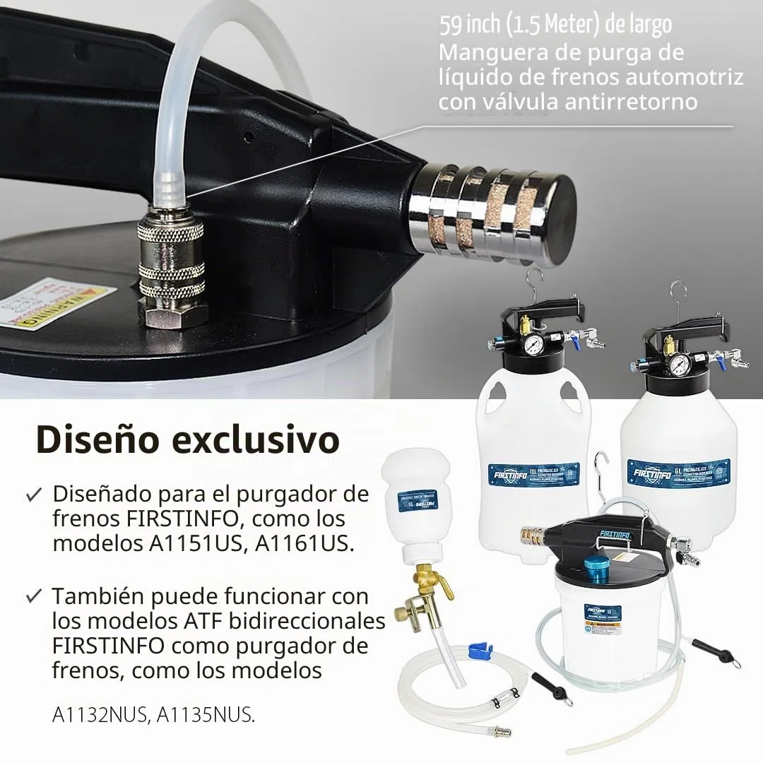 FIRSTINFO A1151G | Manguera de Purga de Frenos 1,5M con Válvula Antirretorno | Compatible con FIRSTINFO Purgador de Frenos