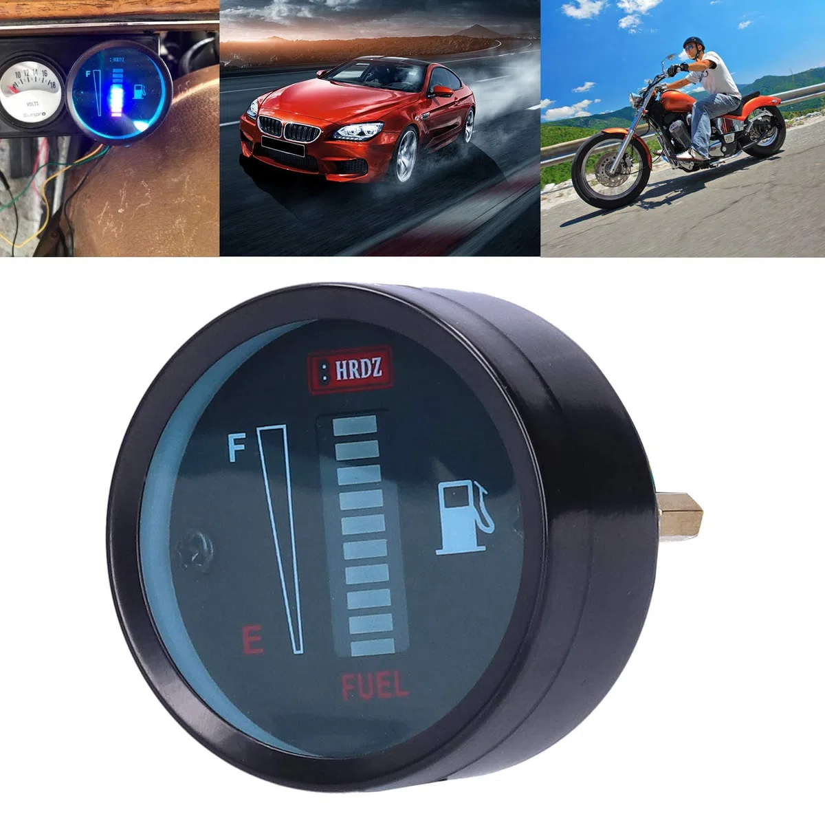 Indicador de Combustible LED para Motocicleta, Indicador de Combustible Redondo de 12 V y 52 Mm, Resistencia Ajustable para Indicador de Combustible de Motocicleta de Coche