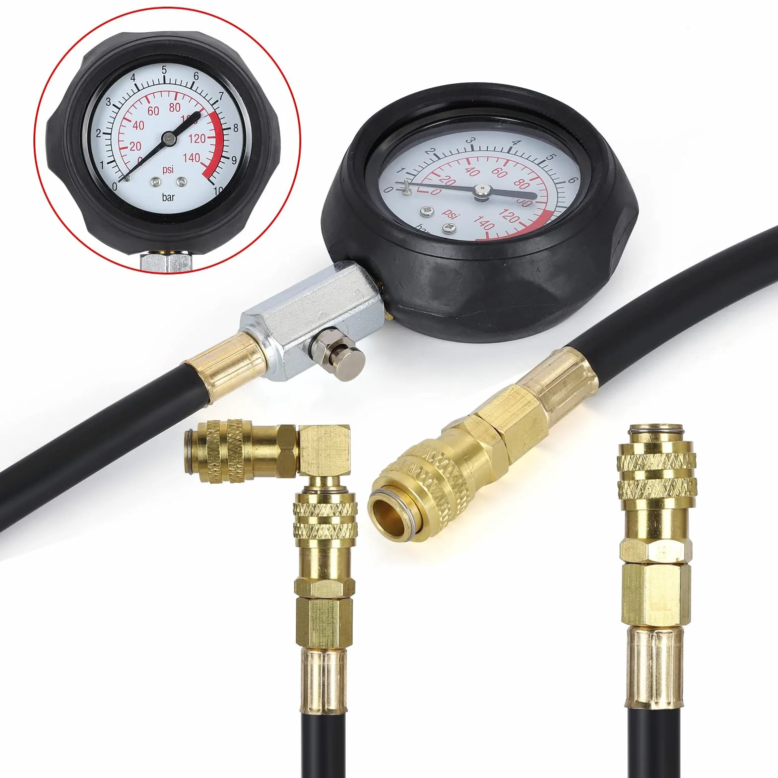 Kit de prueba de presión de aceite, kit de herramientas de manómetro, 0 – 140 psi, sistema de combustible, sensor mecánico, prueba de compresión de cilindro, para coches, ATV, camión