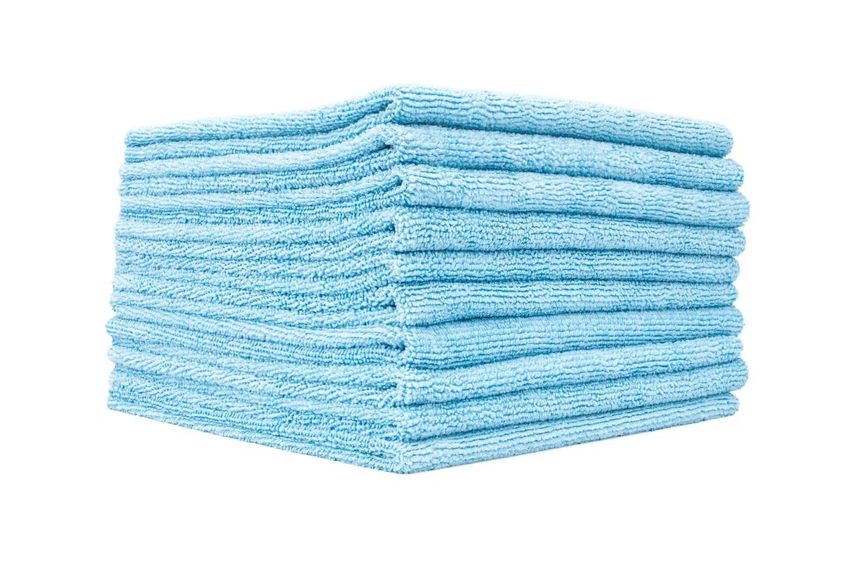 The Rag Company Paquete de 10 Toallas de Rizo de Microfibra sin Bordes 300 de 16 x 16 Pulgadas, Color Azul Claro