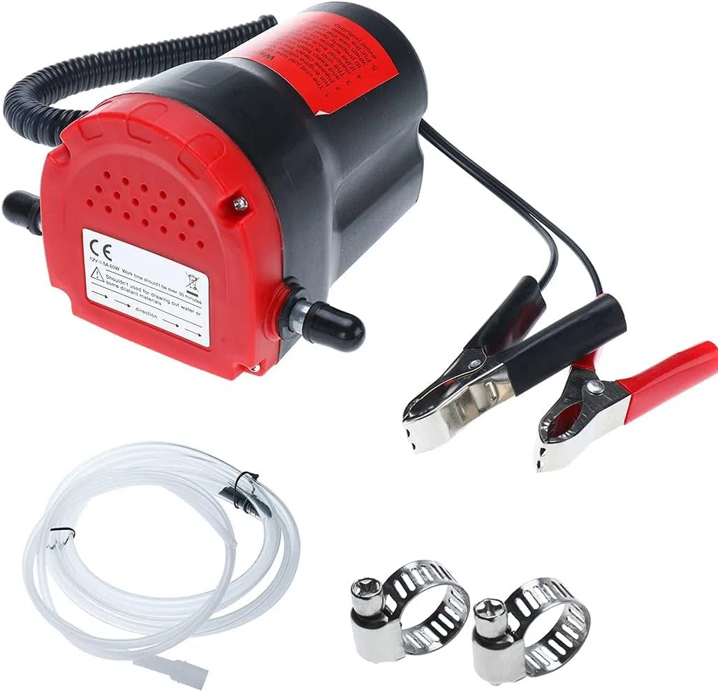 FreeTec 12V 60W Bomba extractora de aceite Diesel Bomba de aceite Bomba de combustible para cambio de aceite Aceite de motor Aceite de calefacción (Rojo)