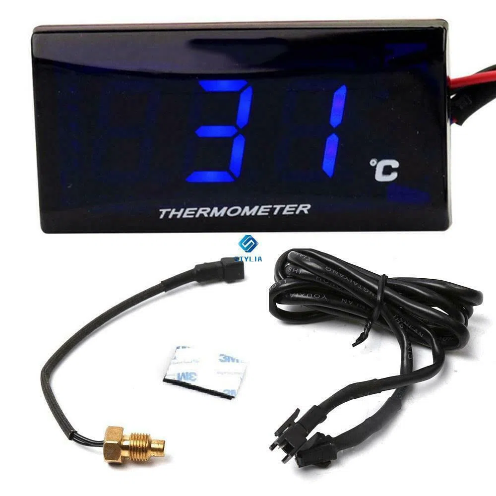 Termómetro digital LED universal para motocicleta con sensor, indicador de temperatura del agua de 0-120 ℃ para scooter de motocicleta de carreras de 12V