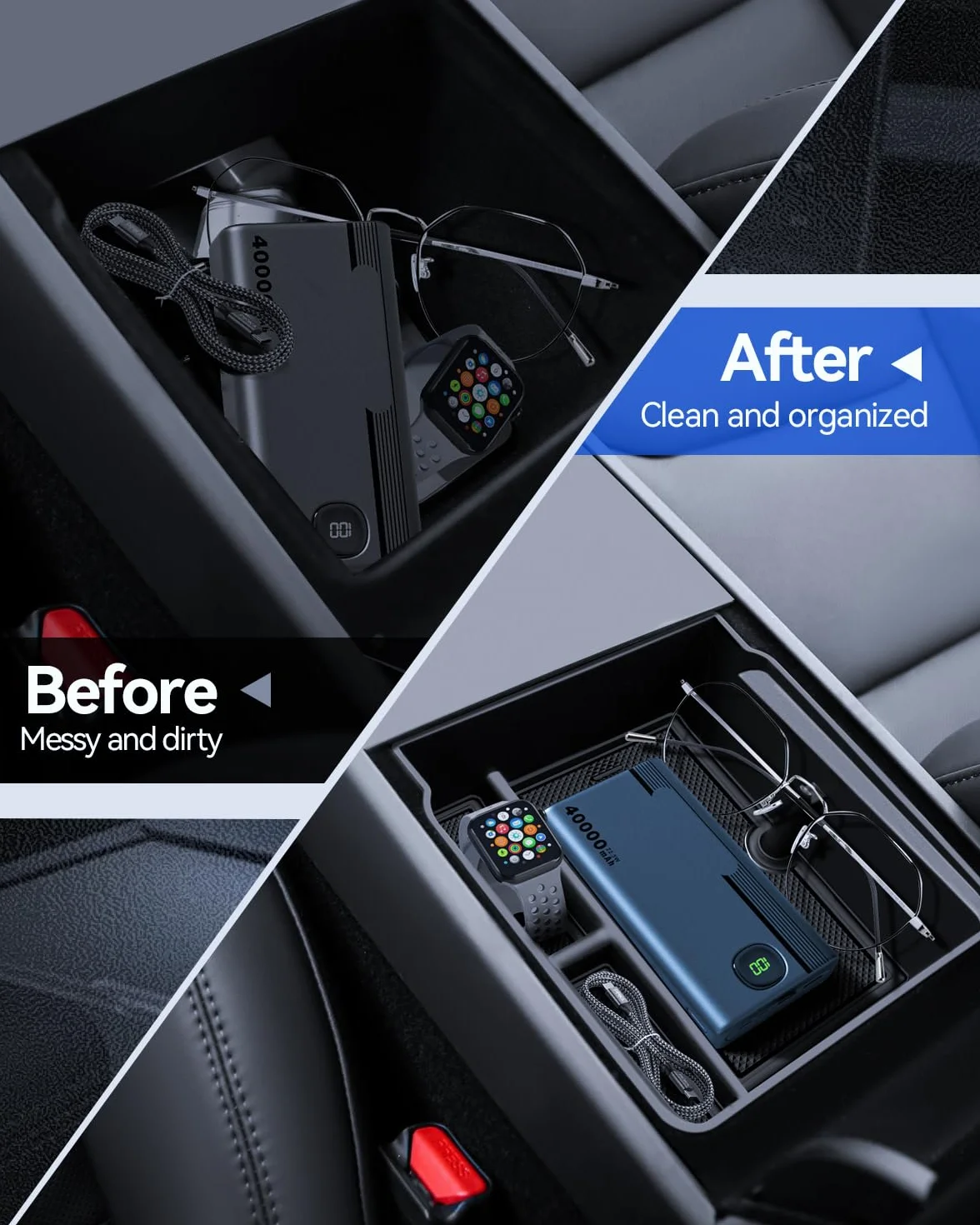 4 accesorios para Tesla Model 3 2024 organizador de consola central, bandeja organizadora de silicona, caja de almacenamiento para reposabrazos y caja oculta Tesla Model 3 2024 Highland