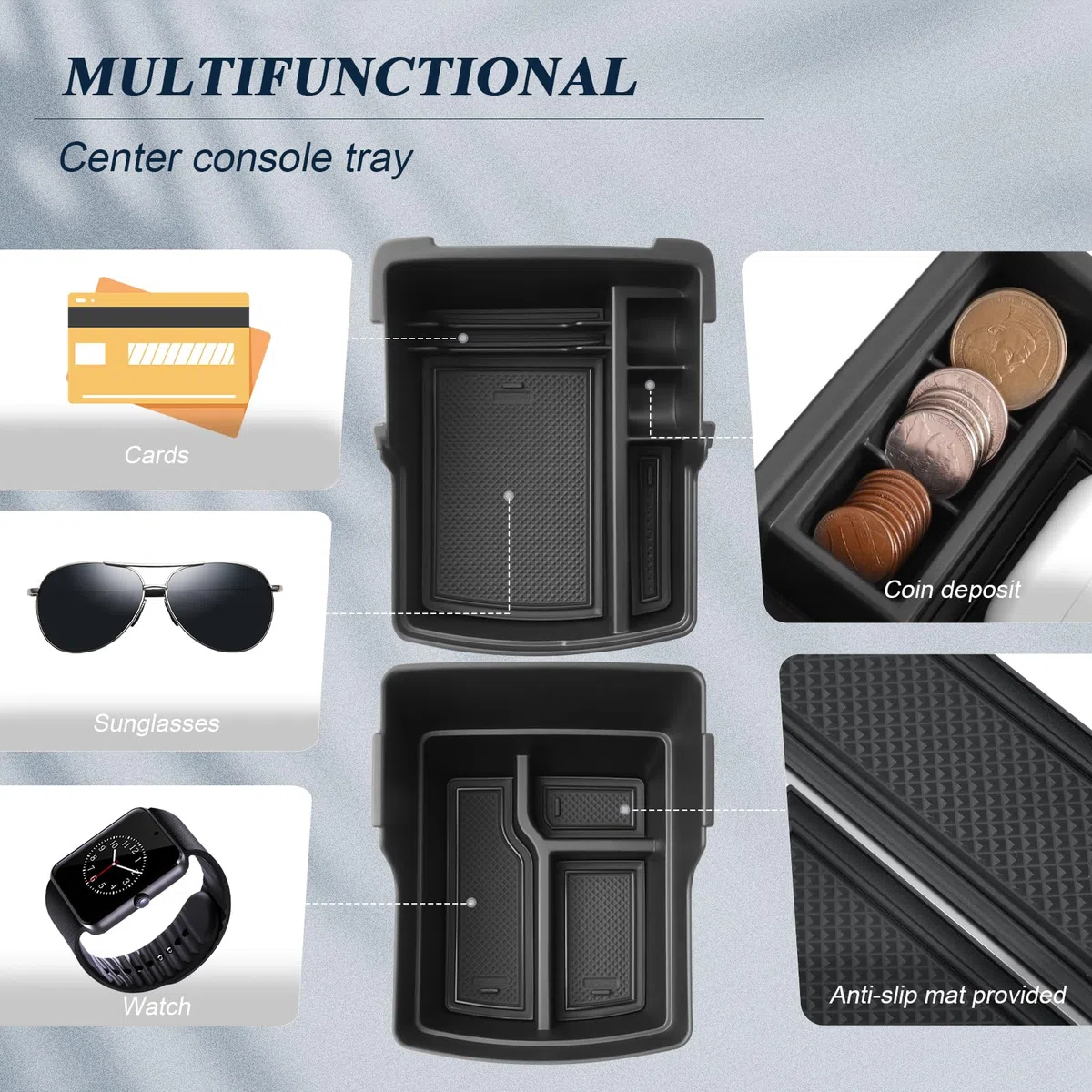 BIBIBO Caja de almacenamiento compatible con Hyundai Kona SX2 EV Hybird 2024 2025, organizador de consola central, accesorios Kona SX2, caja de almacenamiento para reposabrazos, bandeja en la consola