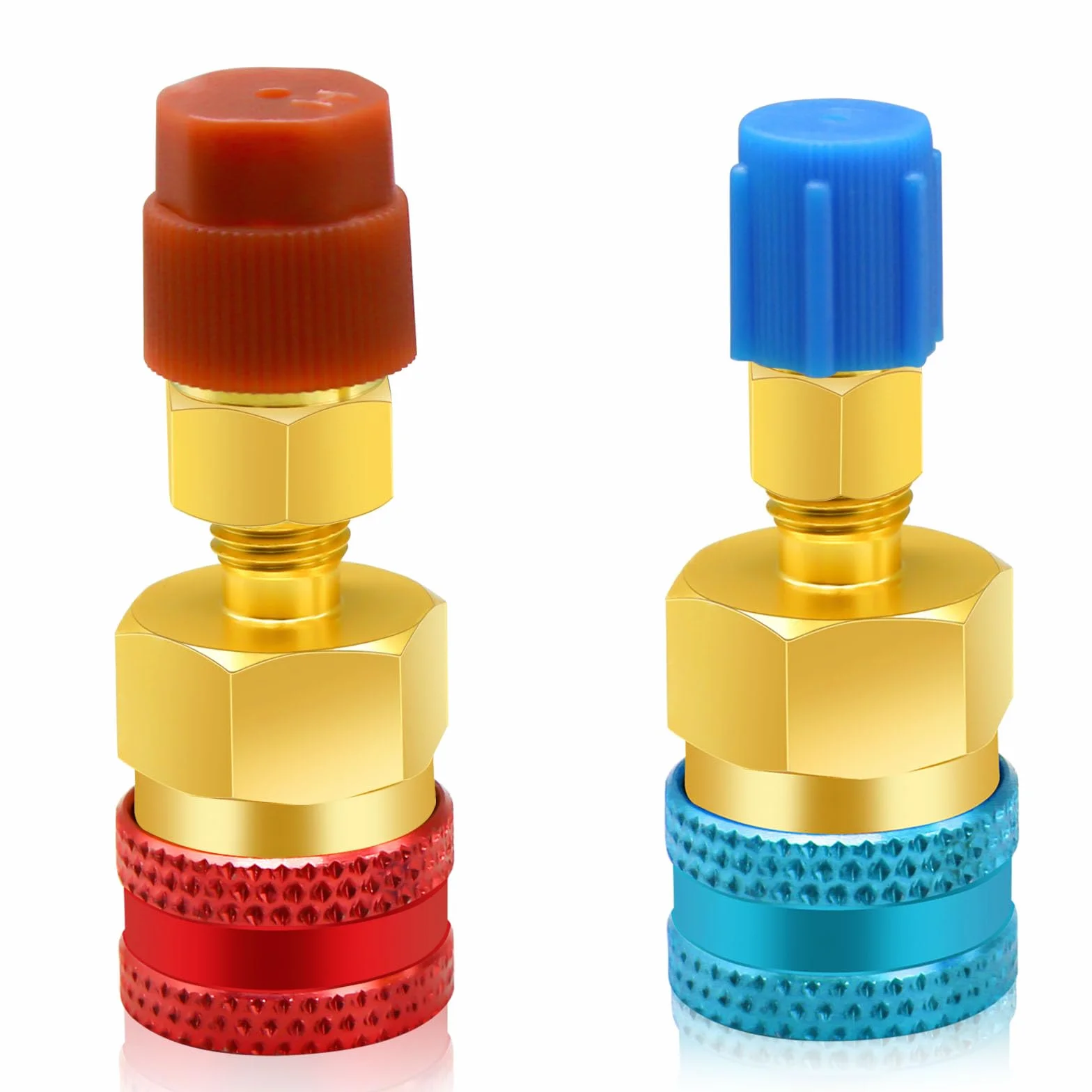 Adaptadores R1234yf a R134a, Kit de Recarga de refrigerante R1234yf a R134a,Lado Alto/bajo Adaptadores para R1234yf/R134a Recarga de evacuación del Sistema de refrigerante de CA del automóvil