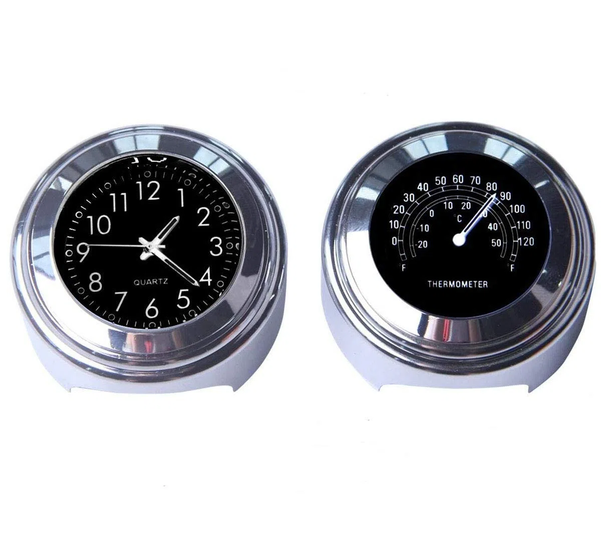 Riloer 2pcs 7/8 Pulgadas Reloj de Manillar de Motocicleta y termómetro Reloj Digital Impermeable Universal (Negro)