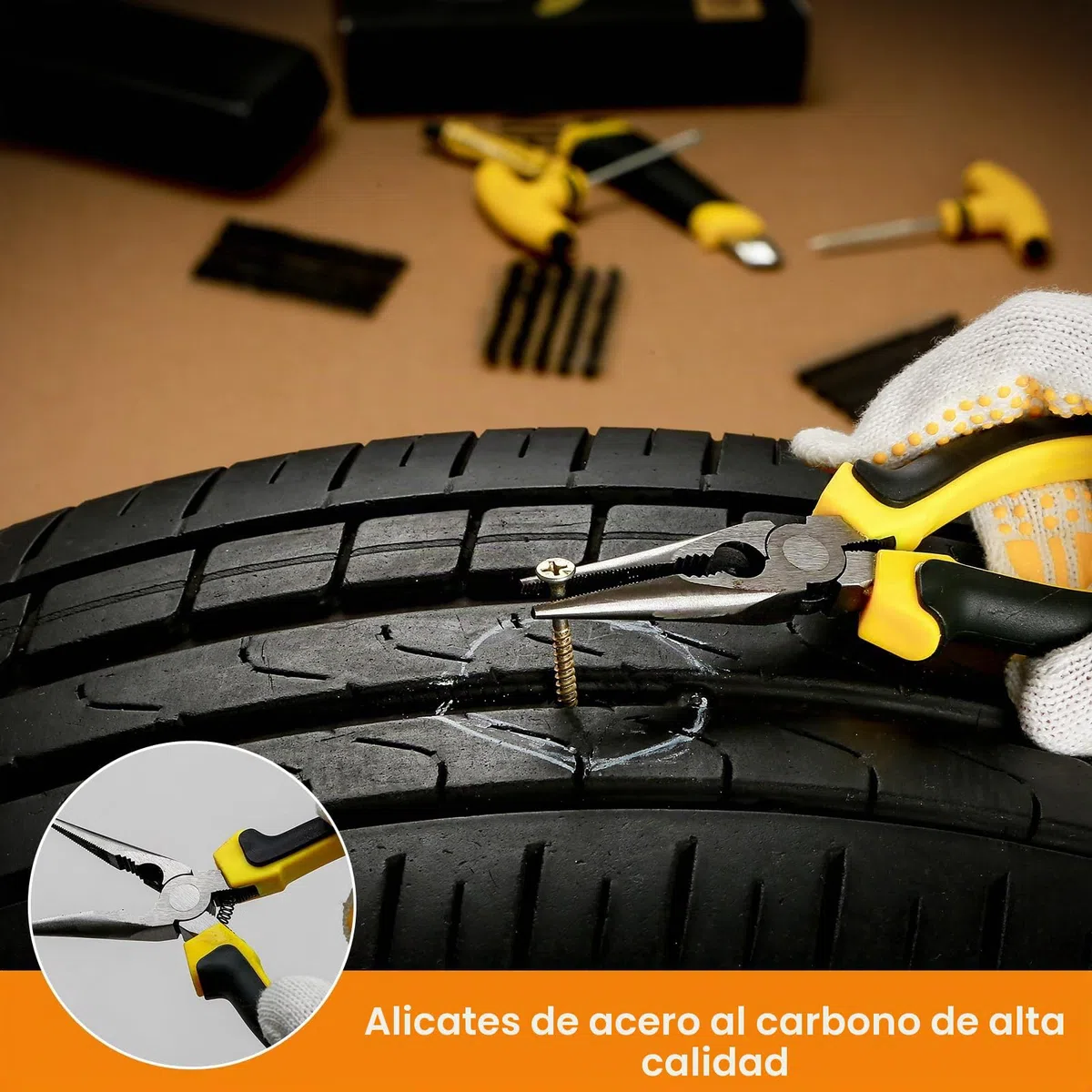 Kit de reparación de neumáticos – 27 piezas – Kit de parche y tapón para pinchazos con estuche, kit de parche de neumáticos portátil con sellador, ideal para coche, motocicleta, camión, furgonetas