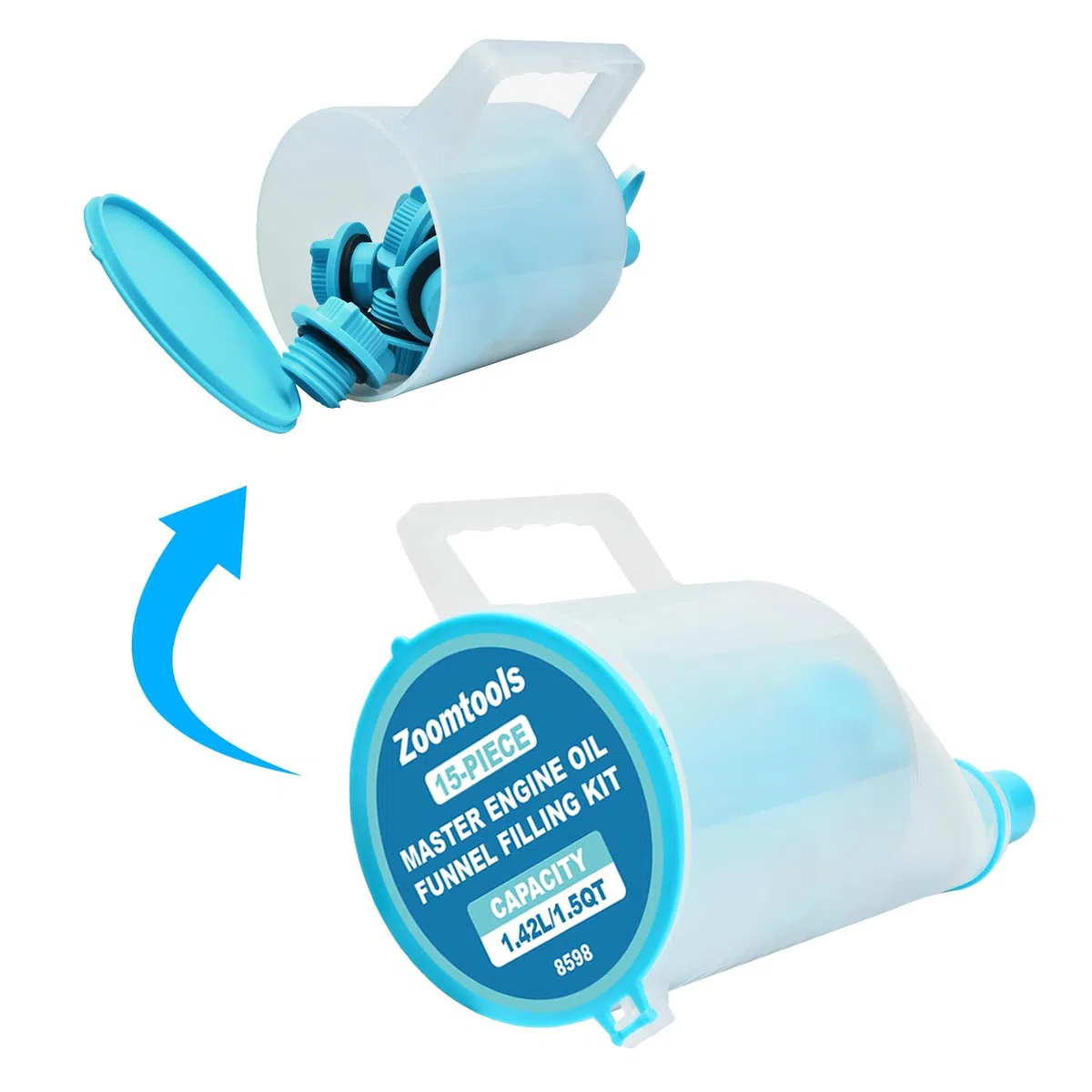 Juego de embudo de aceite de 15 piezas | Juego de embudo de aceite de motor a prueba de fugas para coche con 14 adaptadores para facilitar el llenado, manejo con una sola mano