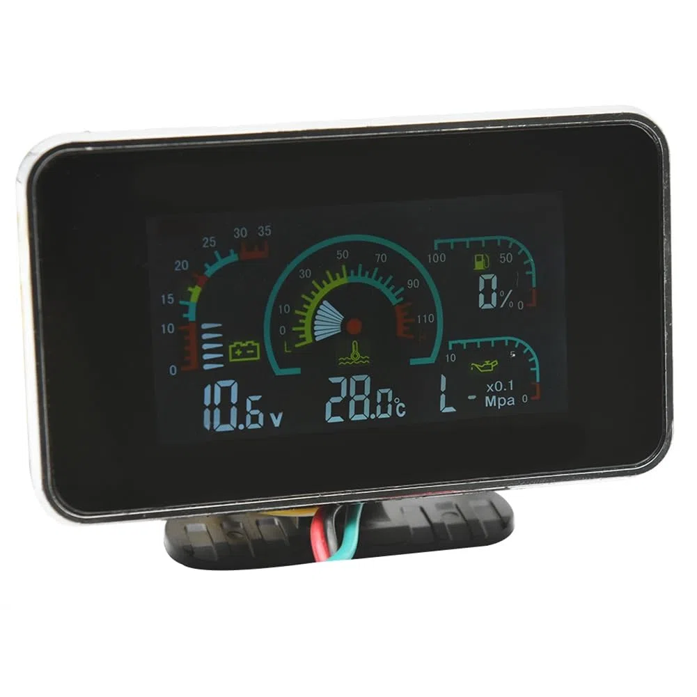4 en 1 LCD 12V/24V VoltíMetro de PresióN de Aceite VoltíMetro Temperatura del Agua Indicador de Combustible de Aceite con Sensor de 10 Mm para CamióN Excavadora