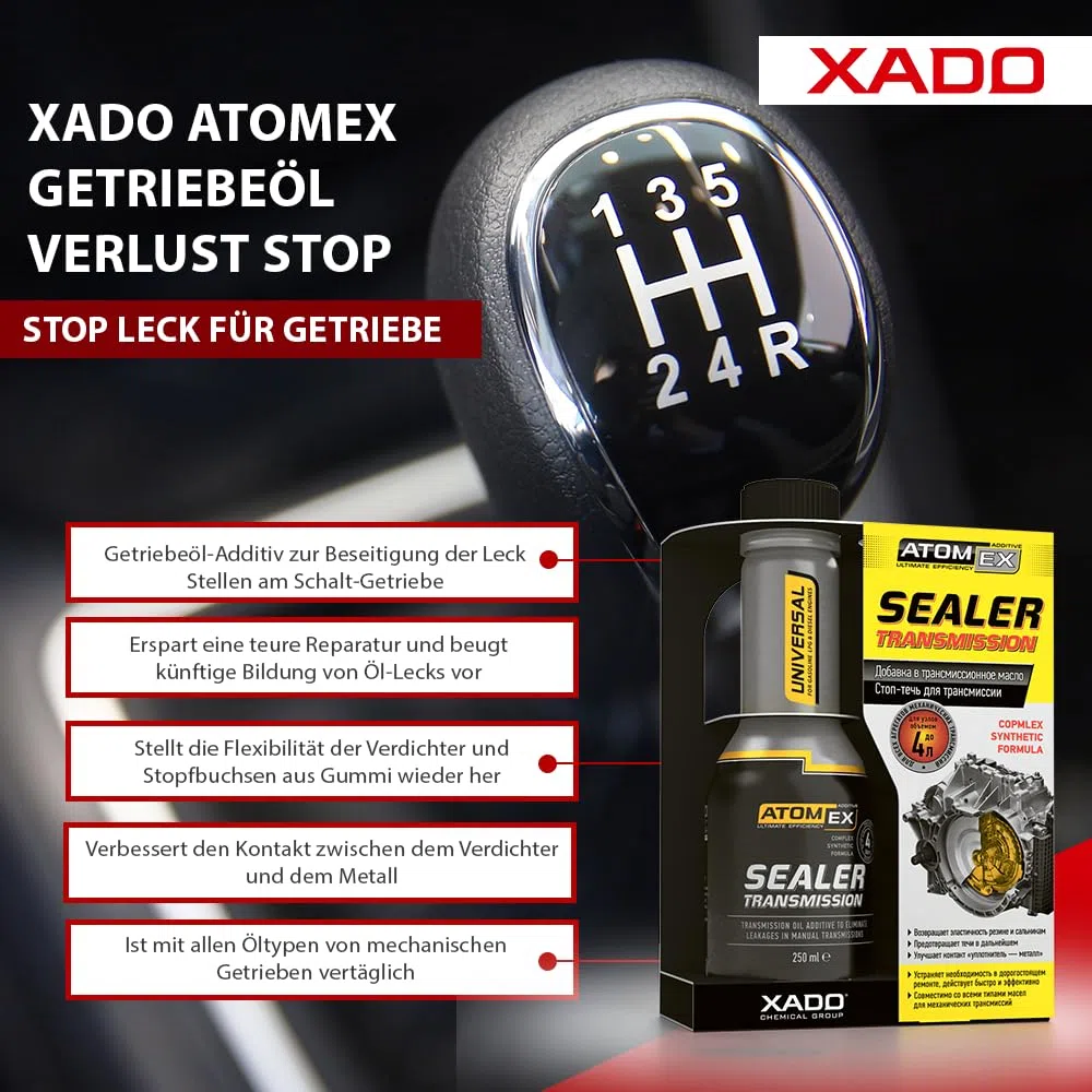 XADO AtomEX Sealer, aditivo tapafugas de la caja de cambios transmisión