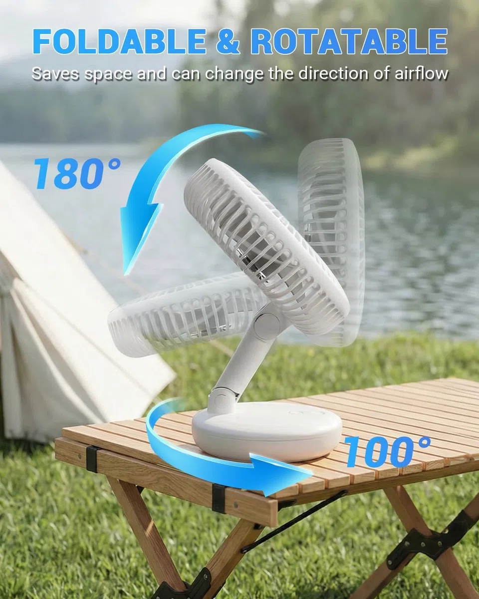 SUPAREE 30dB Ventilador Portátil Silencioso para Autocaravana Recargable de Montaje en Pared para Coche con USB Batería de 4800mAh Luz y 3 Velocidades para Caravana Viajes y Hogar