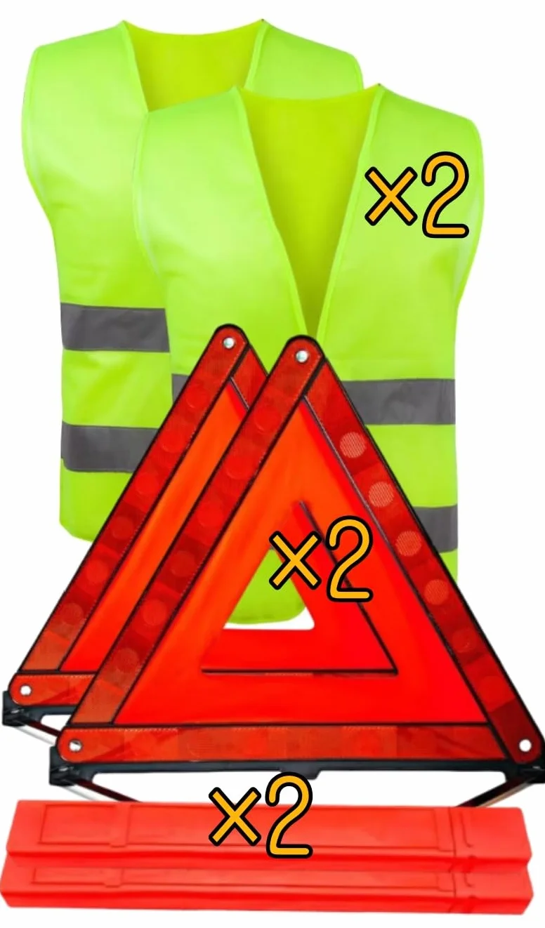 6-in-1 Car Safety Kit with Warning Triangle, Warning Triangle, 360-degree Reflective Warning Triangle, Warning Waistcoat, Folding Triangle