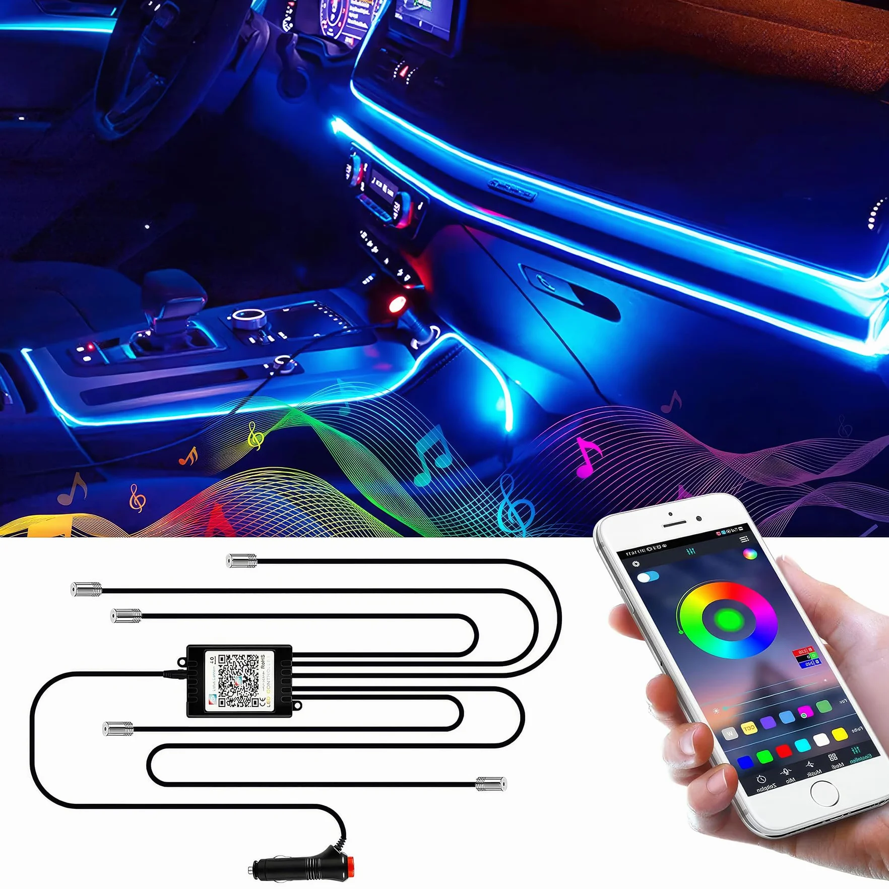 Tira de Luces LED para Interior de Coche, 6 Meter, con aplicación