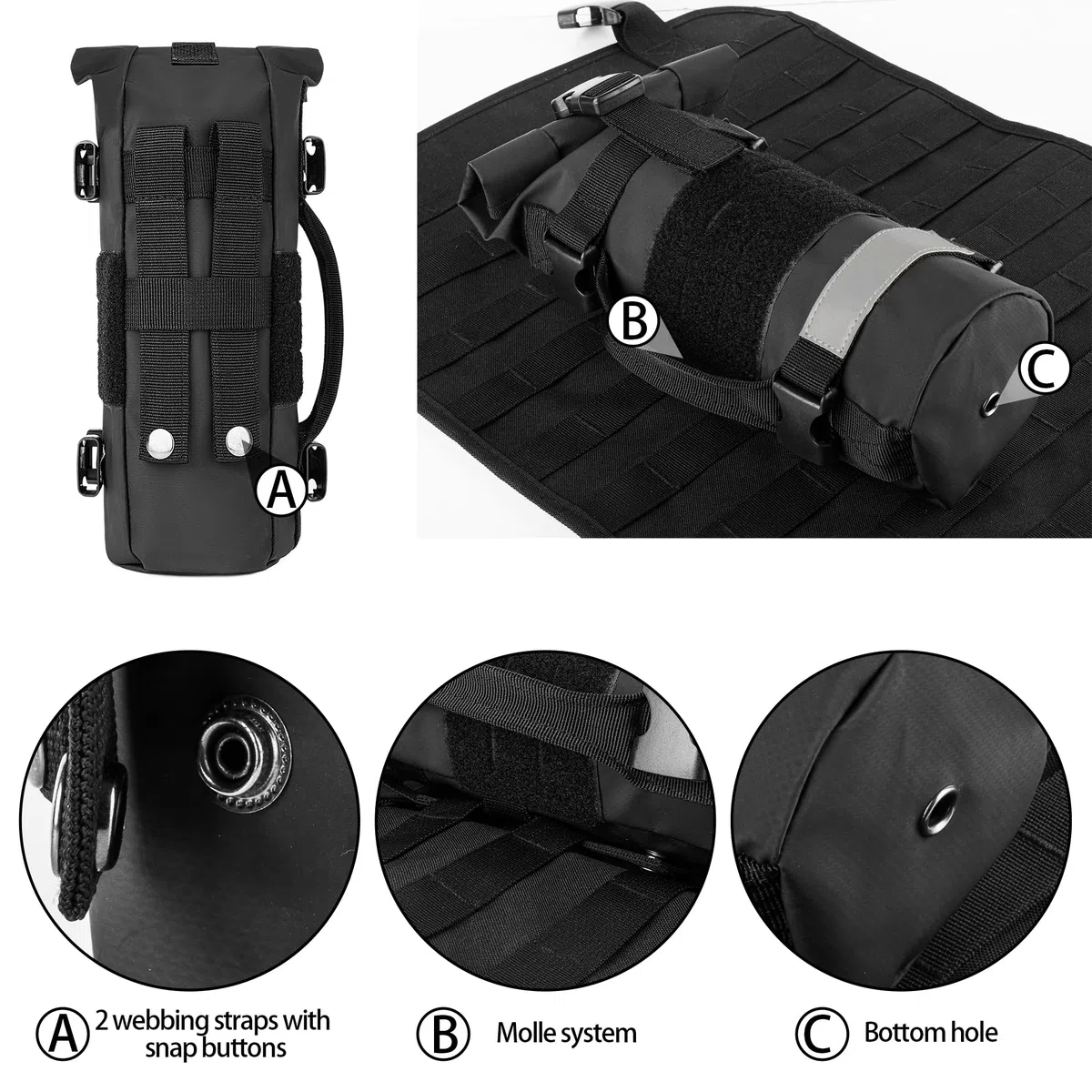 Rexmica Bolsas de Depósito para Motocicleta de 1 Litro, Soporte para Botella de Combustible para Fijar a la Motocicleta o Mochila MOLLE, Bolsa para Depósito de Combustible, Negro (Solo Bolsa)