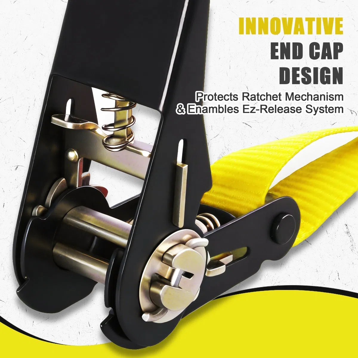 AWELCRAFT 4 Correas de Trinquete de 15 Pies – Resistencia de 1500 Libras, 4 Bucles Suaves Incluidos – Alta Visibilidad Color Amarillo para Moto, ATV, Remolque, Mudanza – Juego de Amarre para Carga