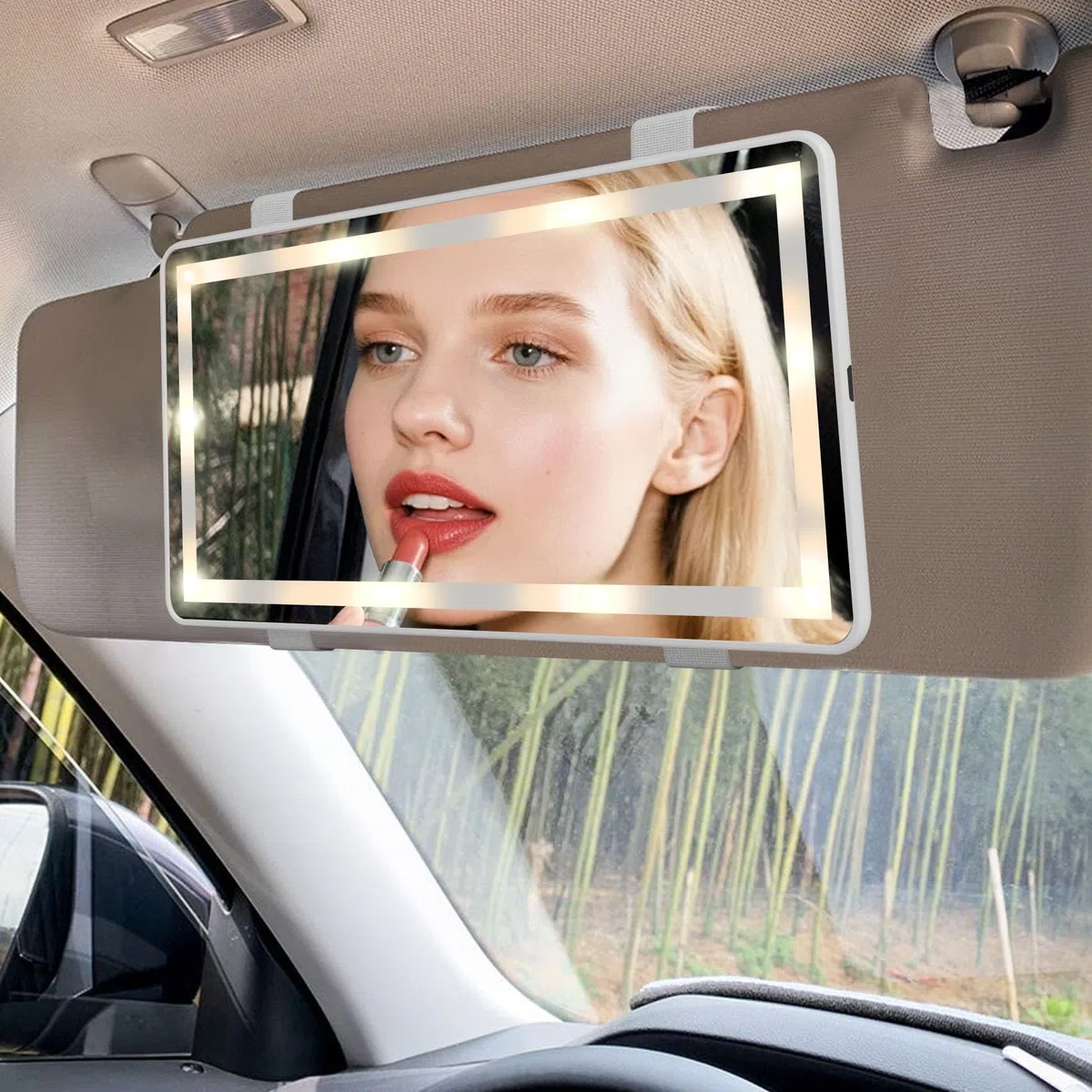Feisate Espejo Coche LED, Espejo Maquillaje con Luz Coche, Recargable - Regulación Continua de Intensidad - Tres Modos de Brillo, Blanco