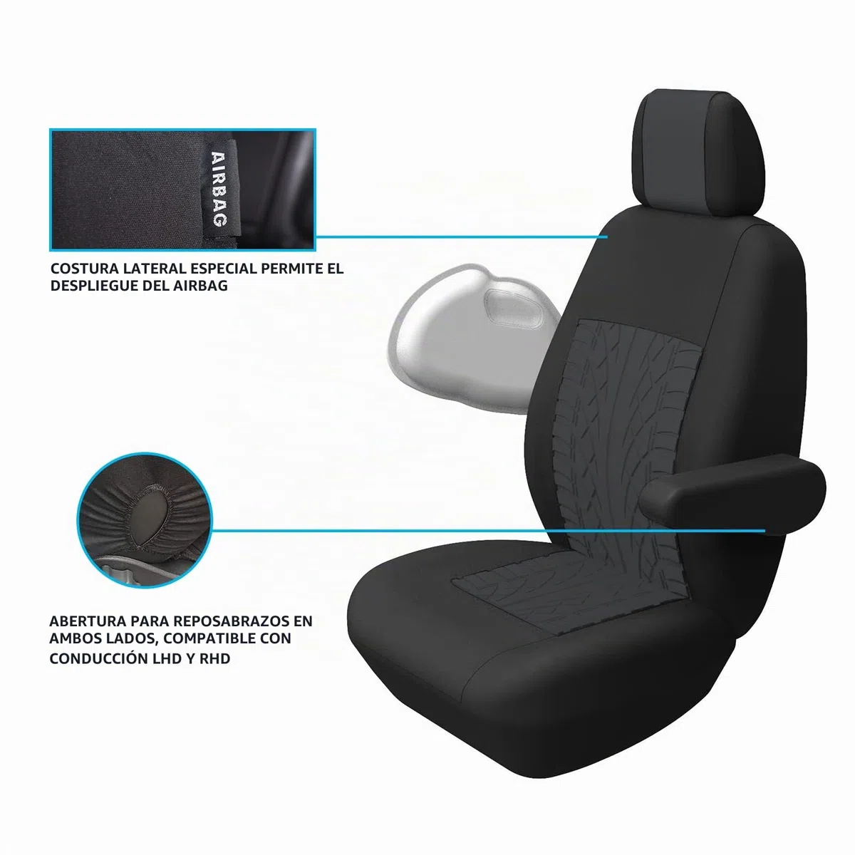 TOYOUN Juego de Fundas de Asientos para Furgonetas y Camiones de 1 + 2 plazas, Fundas Asientos Coche Universales,Poliéster Protector Cubre Asiento Coche Delantero Accesorios de Automóvil,Negro