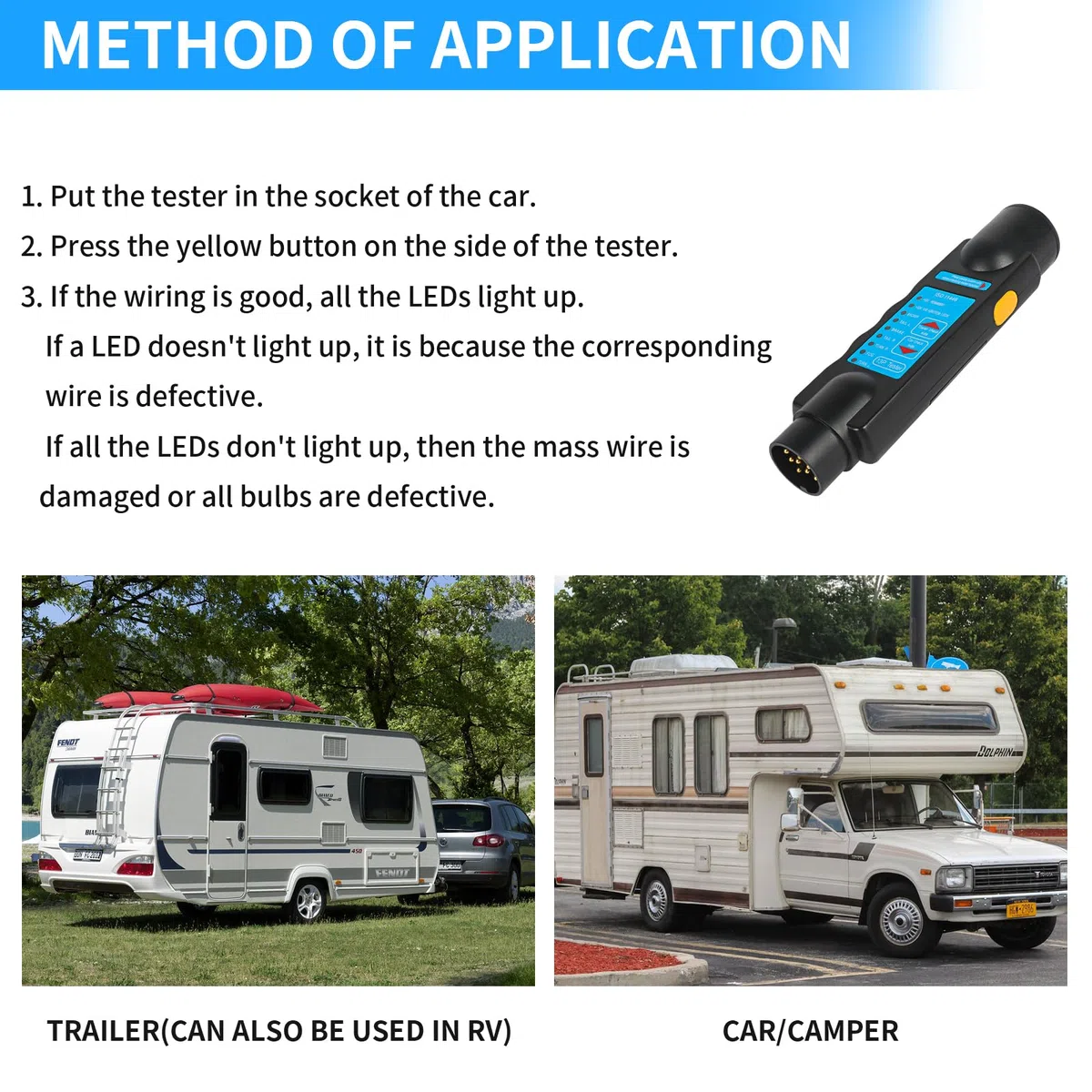 AOHEWEI 13 Pines Luces De Remolque Probador De Enchufe Y Zócalo 12v Herramienta Diagnóstico para Eléctricos Circuitos Cableado Conector Remolcar Coche Caravana