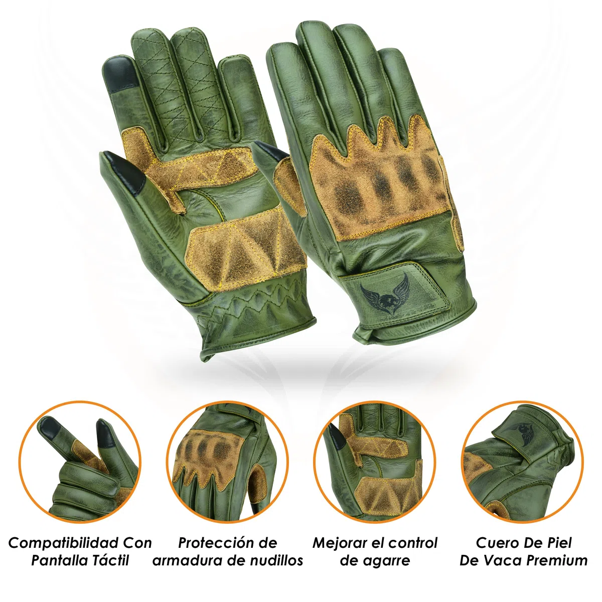 Leatherick Guantes de Moto de Cuero de Piel de Vaca para Hombres Guantes de Moto Duraderos, Compatibles con Pantalla Táctil y Nudillos de Cuero Ante Certificados por CE