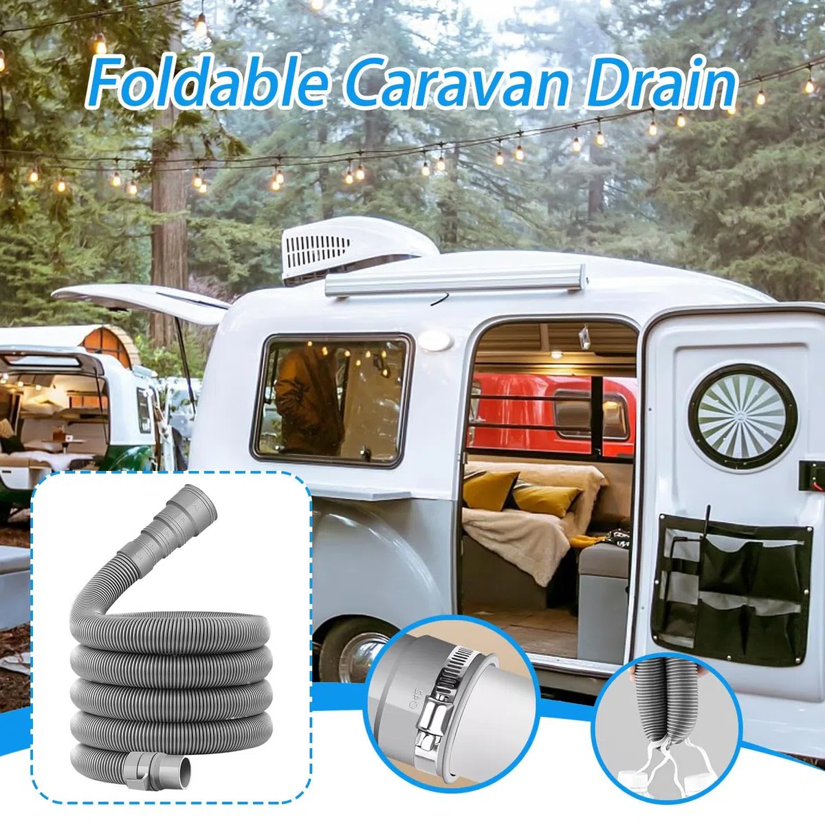 Manguera de residuos para autocaravana, extensible para tubo de drenaje, manguera de alcantarillado ajustable para caravana con 2 m, 6 m, 10 m, kit de conexión rápida a prueba de fugas, almacenamiento