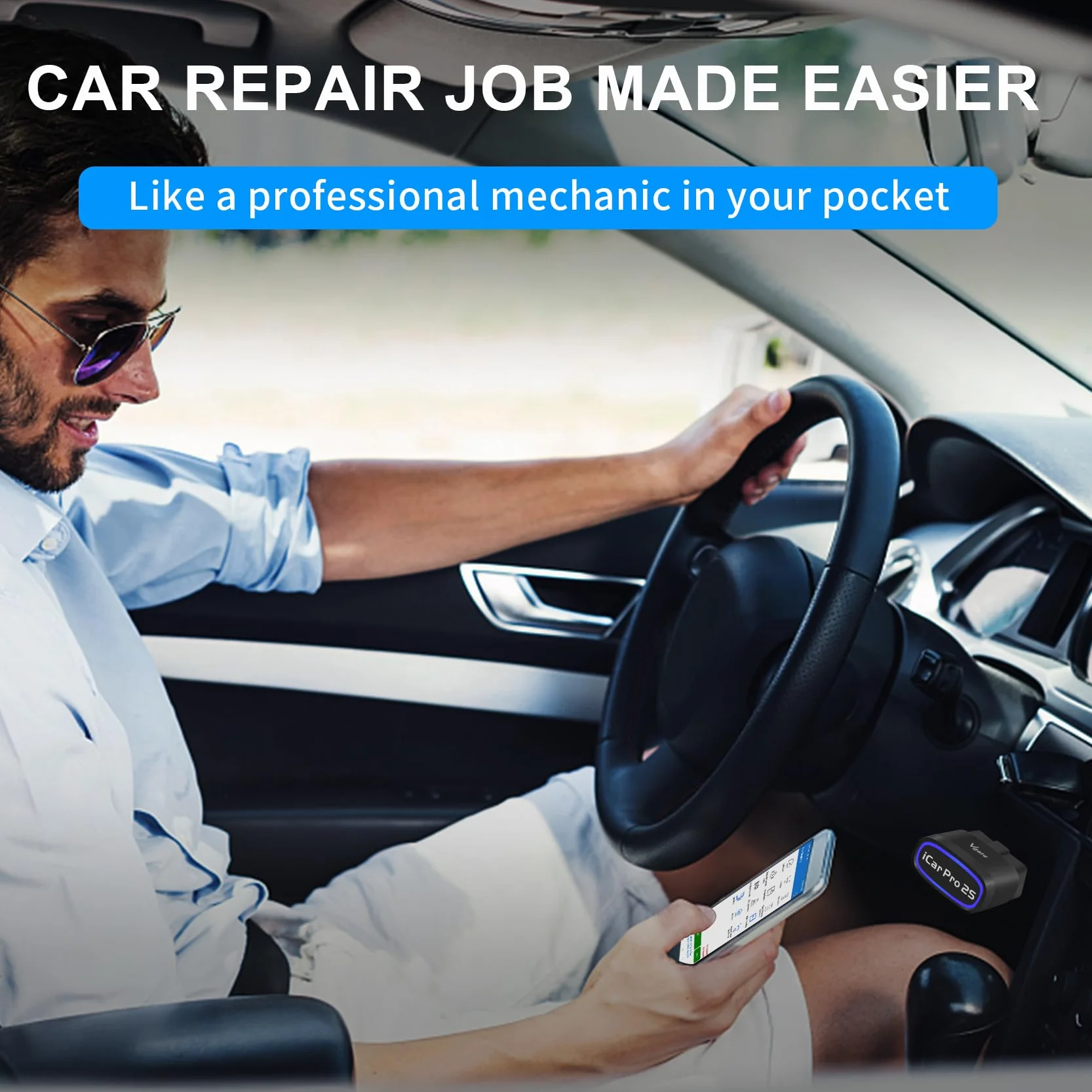 Vgate iCar Pro 2S OBD2 Bluetooth Adaptador Check Engine Vehicle Code Reader Herramientas de diagnóstico Scanner para iOS & Android y Windows Hecho para Electric (EV) y vehículos híbridos