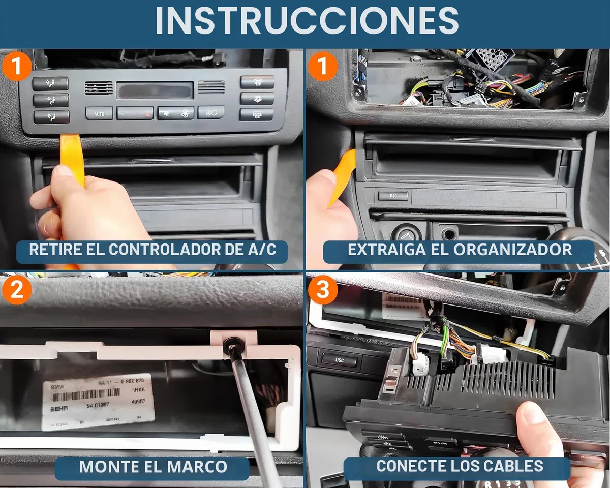 Marco Adaptador climatizador Compatible con BMW Serie 3 E46 Coupe Compact Berlina 1998-2007 Cambio Módulo A/C 2DIN Materiales Resistentes Reposicionamiento de AC
