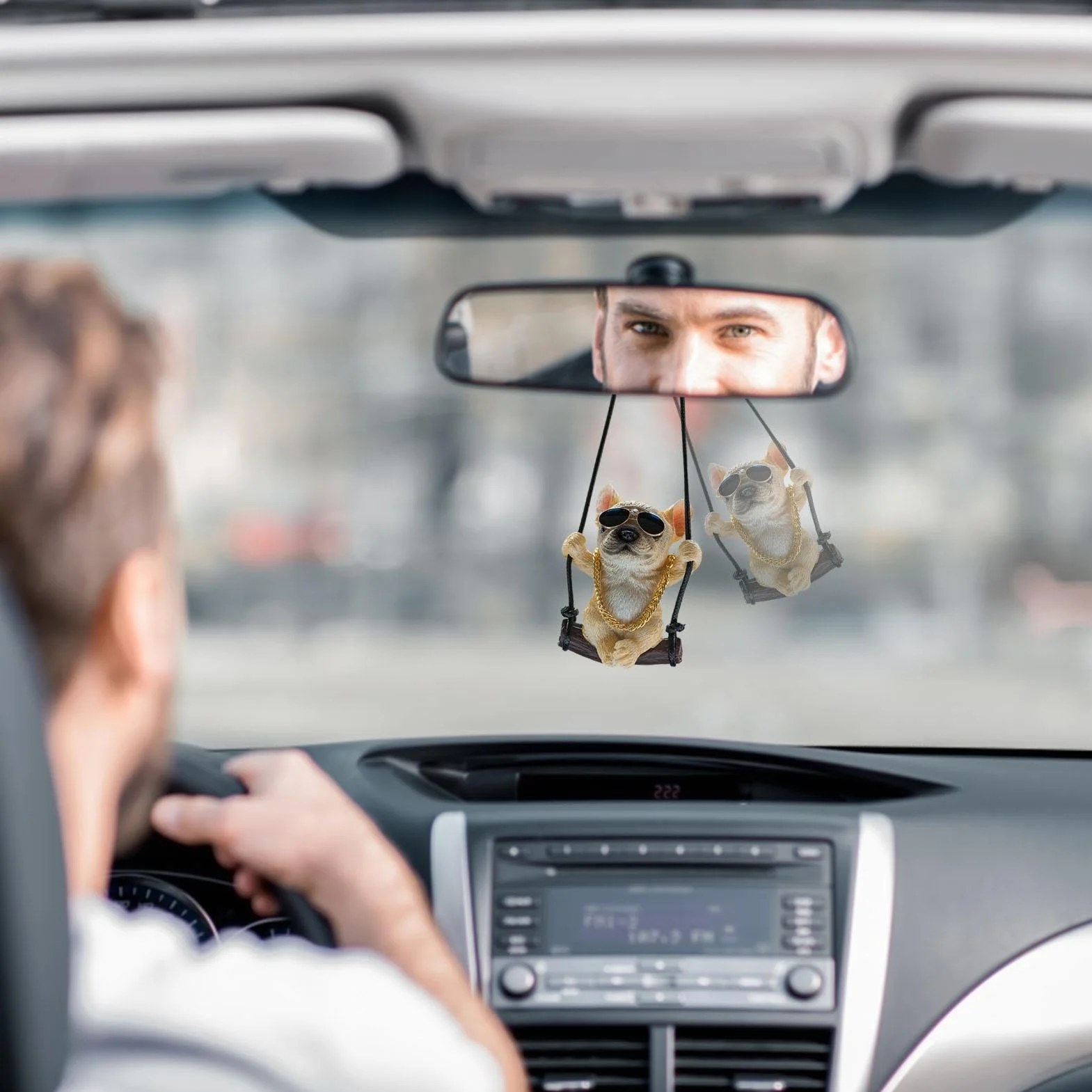 Adorno Colgante de Coche oscilante, Estatua de Bulldog francés de Resina, Bonito Colgante de Coche de Perro, decoración Interior para Hombres y Mujeres, Espejo retrovisor, Accesorio de Mochila, Dije