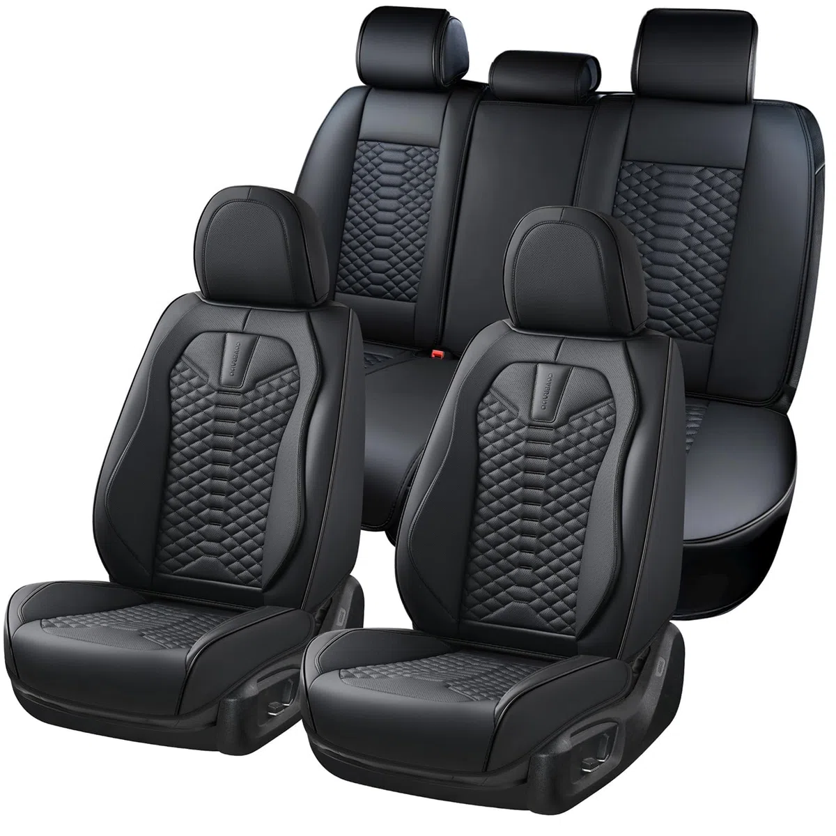 Coverado Juego Completo de Fundas de Asiento de automóvil, Fundas universales de Piel de napa automóviles, Cojines de Asiento Impermeables, Protectores de Asiento Delantero y