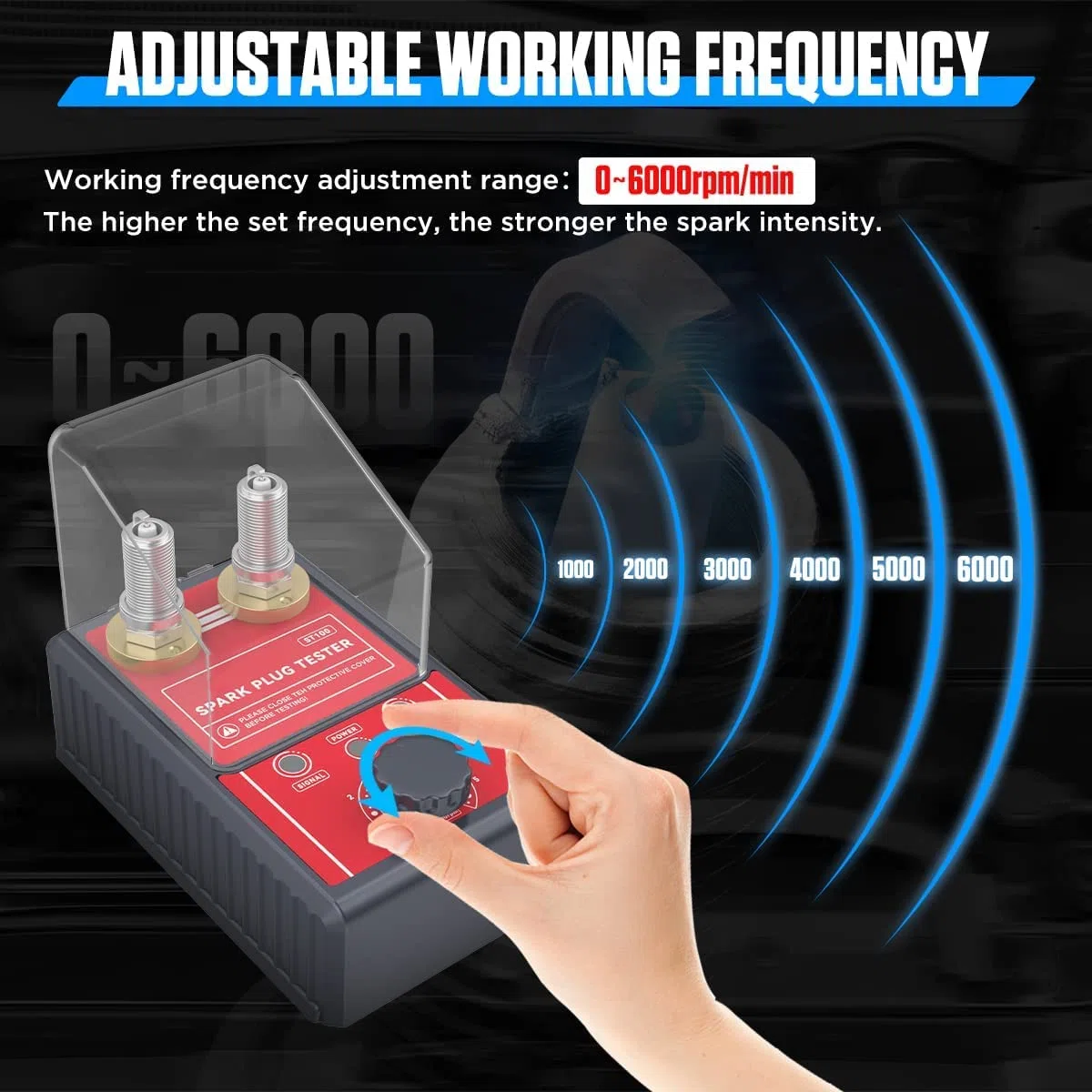 Probador de bujías de 0 a 6000 rpm, frecuencia de trabajo ajustable, 220 V, comprobador de encendido de coche, herramientas de diagnóstico para vehículos de gasolina de 12 V