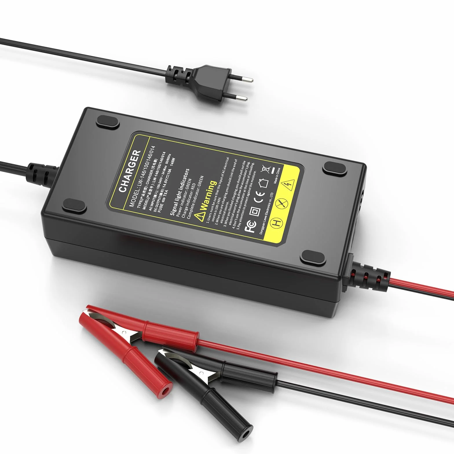 ASUNCELL 14,6V/10A LiFePO4 Cargador de batería de coche, cargador de batería para coche de 6V y 12V plomo hasta 120Ah y 12,8V litio, baterías de litio-hierro-fosfato