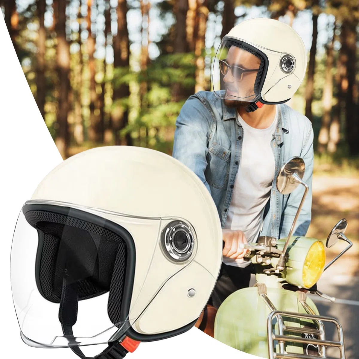 Casco de moto | Casco de media carcasa | Casco de protección transpirable con visera | Para Scooter Sportbike desplazamientos al aire libre aventura