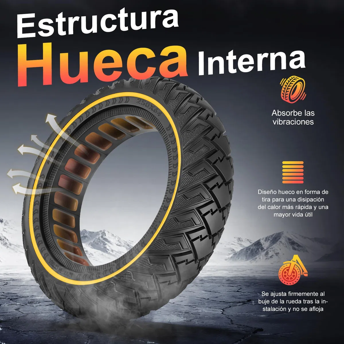 Neumáticos completos de 250 x 64 para Xiaomi 4 Ultra, Navee S65, Navee S65C Scooter Eléctrico 250 x 64 Offroad neumáticos sólidos neumáticos de goma maciza de 10 pulgadas, neumáticos de