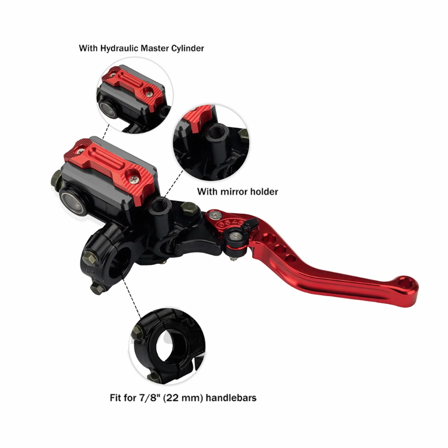 Kit Palanca Embrague Palanca Freno Motocicleta 7/8"Universal, Palancas Depósito del Cilindro Maestro Embrague Freno, Juego Palanca Embrague Manija Bomba Superior Freno Hidráulicamente Ajustable(Negro)