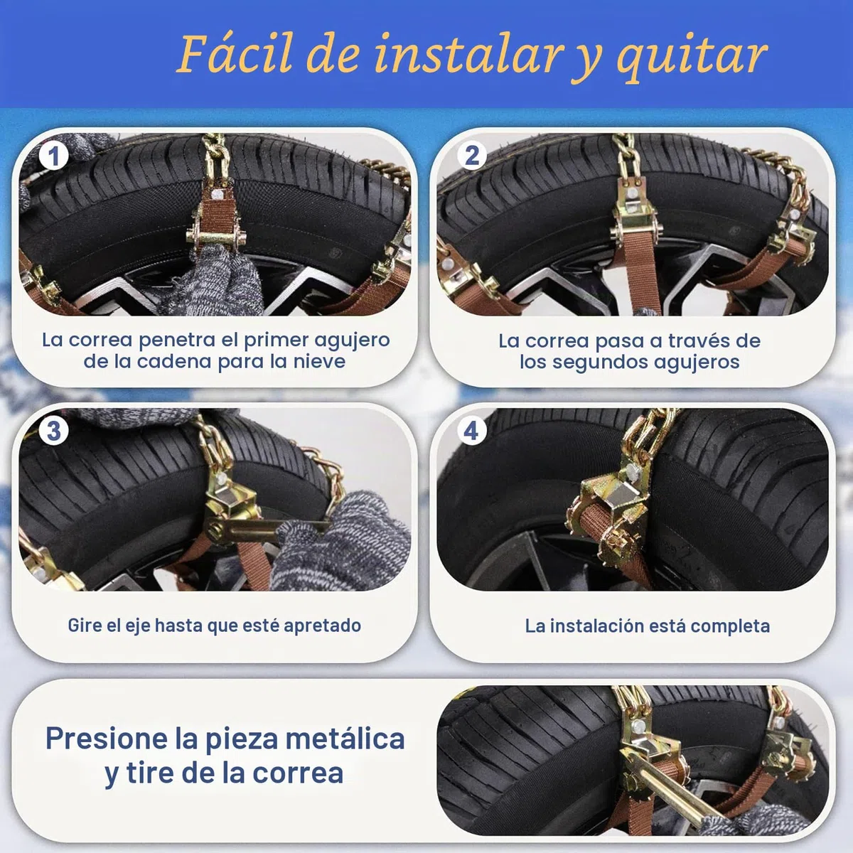 Cadenas de nieve para coche, 165-285 mm, cadena de nieve para neumáticos de coche, cadena de emergencia, para coche, camión, SUV, carretera, nieve, carreteras, 8 unidades con pala de plástico