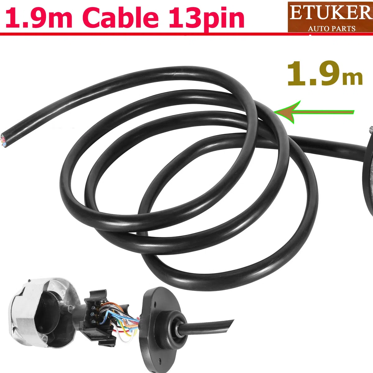 Metal Conector Precableado de 13Pines para Remolque,Zócalo de Remolque con 1.9m Cable Precableado 13Polos (13MZ)