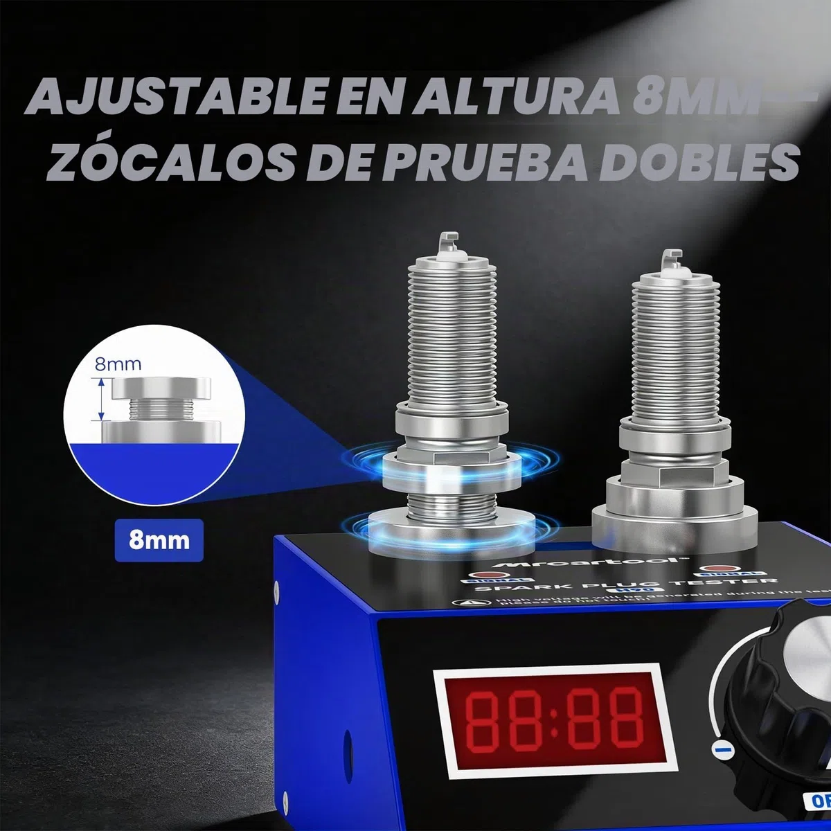 MRCARTOOL Comprobador de bujías 500~9000rpm Analizador de Encendido con Toma de Doble Orificio Ajustable 220V Comprobador Largo para Vehículos 12V 24V