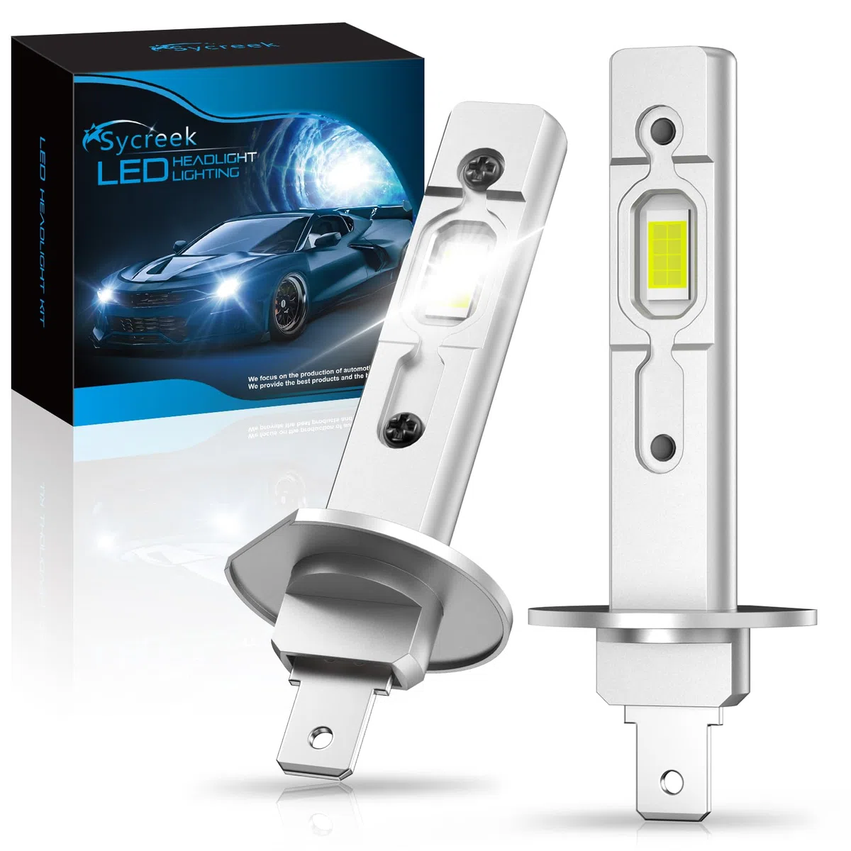 Sycreek Bombilla H1 LED Coche, 2 Pcs 18000LM Lampara H1 Led DC 12V Luces LED Coche,Kit Faros Reemplazo de Halógena y Xenón, Blanco 6500K, Garantía de 2 años